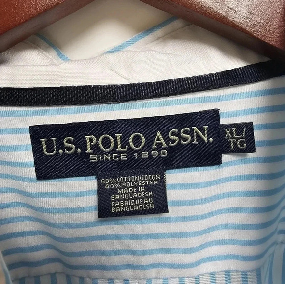 U.S. POLO Assn. Short Sleeve Button Shirt  Aqua Stripes Cotton Size XL - Picture 4 of 4
